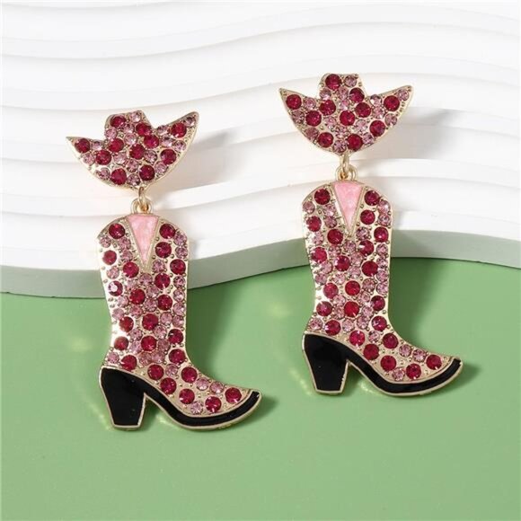 Rhinestone Cowboy Boot Dangle Earrings - Picture 2 of 15
